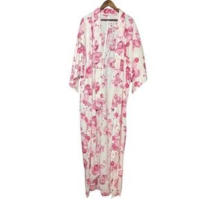 Unbranded Women NA Pink Floral Open Front Kimono Robe Duster‎ Lightweight Resort